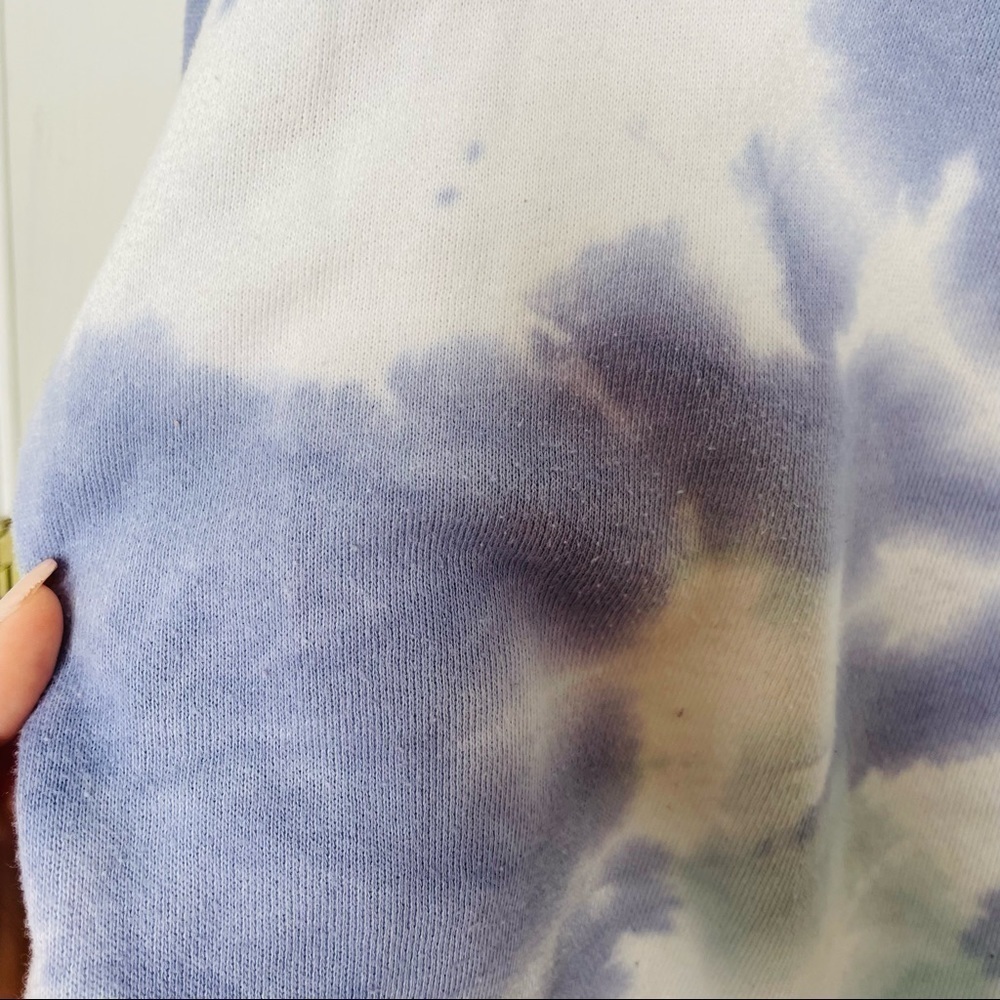 Hippie rose lounge tie dye fleece blue & white cropped sweatshirt - Picture 9 of 13